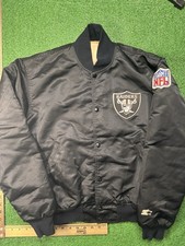 Vintage 80s Oakland Raiders Starter NFL Pro Line Black Satin Bomber Jacket Large