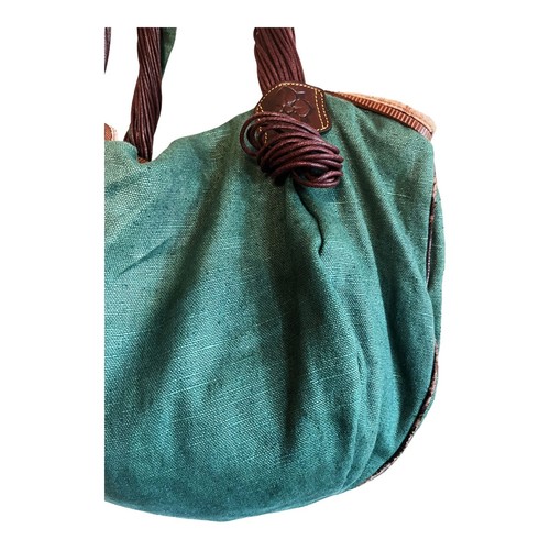 Borsa hobo in tela verde LUANA con tracolla doppio manico tracolla chiusura zip ottime condizioni - Foto 12 di 14
