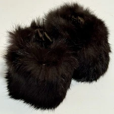 Pair of Genuine Rabbit Fur Cuffs Arm Warmers Cuff Accessory Dark Brown Wristband