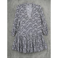 Zara Dress Womens XS Mini Flounce Animal Print Boho Statement Button Black White