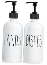 Soap Dispenser Set 2 Pack, Contains Dish and Hand Soap Dispenser. Hd White
