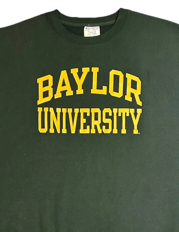 Moletom Vintage Champion Anos 90 Tecido Reverso BAYLOR BEARS Gola Redonda Verde Extra Grande - Imagem 2 de 4