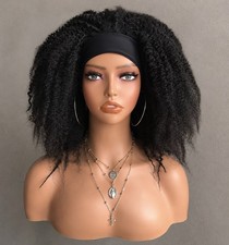 Hot   summer synthetic afro Kinky Curly Headband Wig. Natural Black Full Hair