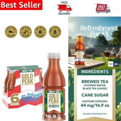 Six Bottles of Sweet Black Tea - 16.9 fl oz Each - Low Caffeine & Allergen-Free