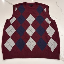 Vintage Club Room Burgundy Argyle Sweater Vest Mens M Navy Blue Preppy Academia