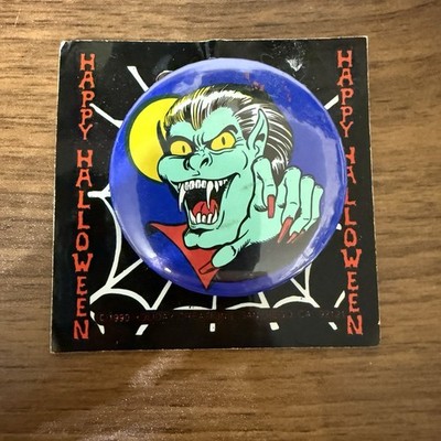 Vintage 1990s Halloween Pinback Button Pin Vampire Dracula 2'' 90s New Old Stock