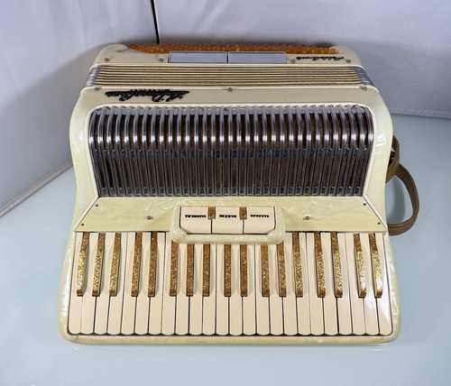 Console vintage Lo Duca Bros Petite 120 bassi bianco perla e oro con custodia e guide - Foto 3 di 24