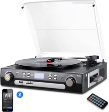 Bluetooth Record Player with Stereo Speakers, Turntable for Vinyl to MP3 with Ca