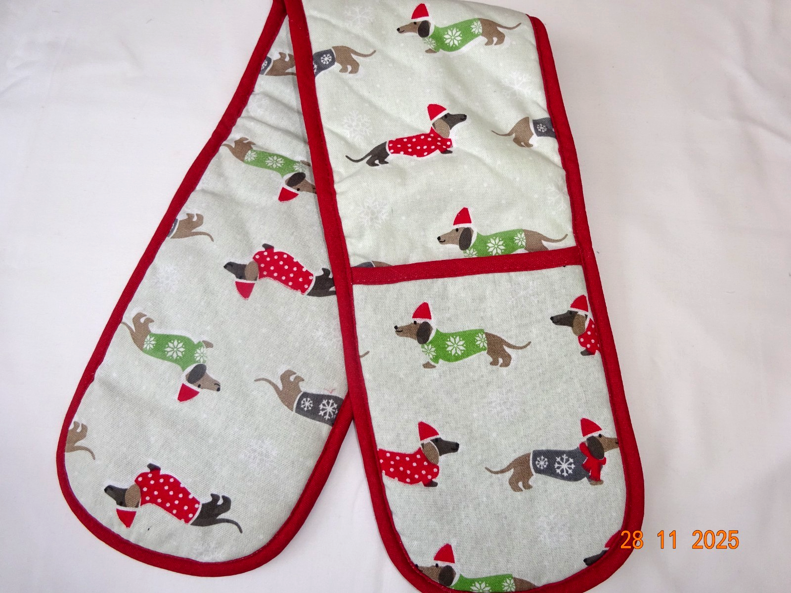 Christmas Design Double Oven Gloves  Dachshunds.  Lovely fun design