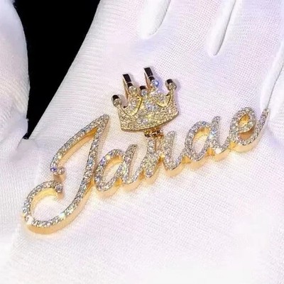 2Ct Round Cut Real Moissanite Custom Name Pendant 14K Yellow Gold Plated Silver