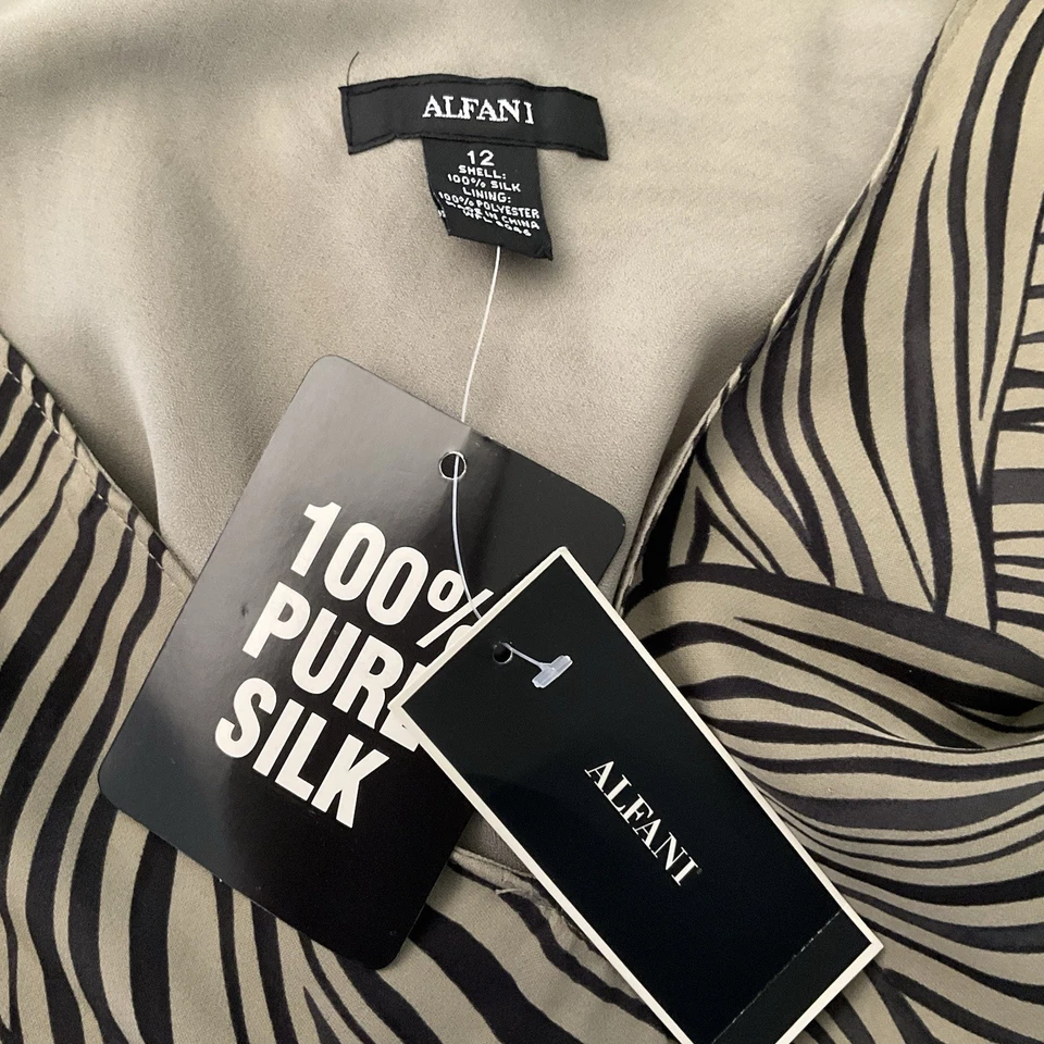 复古 Y2K 100% 真丝裹身连衣裙 ALFANI 大号 12 热带斑马动物印花 — 第 3/4 张图片