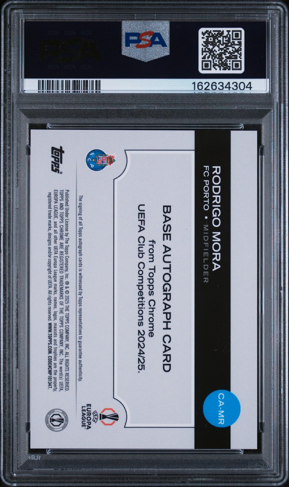 2024-25 CHROME UCC AQUA LAVA RODRIGO MORA ROOKIE RC 83/199 PSA 9 DNA AUTO 10 view 2