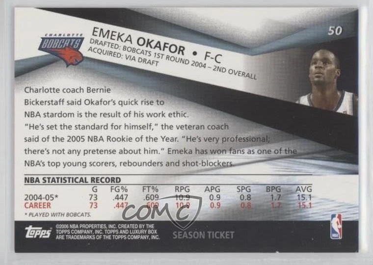 2005-06 Topps Luxury Box Emeka Okafor #50 - Image 2 of 2