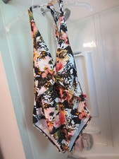 pre-owned women's one piece swimsuit Kona Sol Size L floral multi-colors