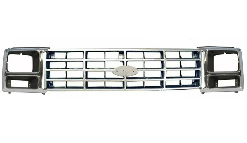 NEW FRONT SILVER GRILLE & HEADLAMP DOOR SET 3PC FOR 1982-1986 FORD F-150 BRONCO Foto 2 de 4
