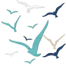 11Pcs Wooden Seagull Wall Decor,Coastal Wall Art,Nautical Theme Beach Adhesiv...