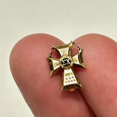 Vtg Fraternity Pin Sigma Chi Solid 18k Yellow Gold Enamel Pin