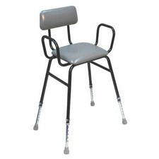 Image of Black Adjustable Height Perching Stool - Arms and Backrest - Tubular Steel Frame