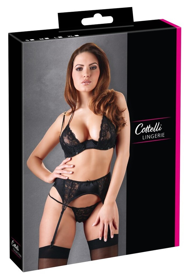 Cottelli Collection Body Erotico In Pizzo E Rete - Nero, Taglia M, Con Allacciatura E Cerniera