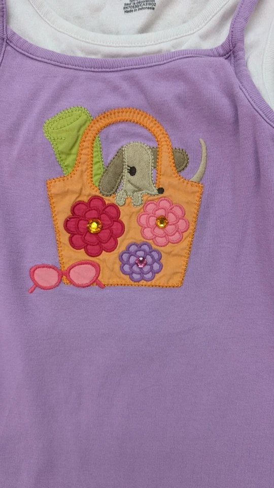 Camiseta sin mangas Gymboree para niñas púrpura y blanco picnic cachorro sin mangas talla 7 DEFECTOS Foto 4 de 4