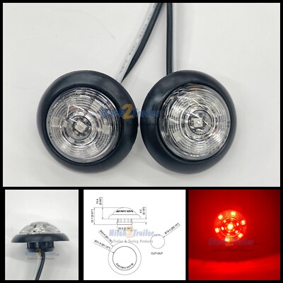 (2) RED/Clear 1-1/4'' Dia Round 7 LED Marker lights Non-Direct 3/4'' hole mount