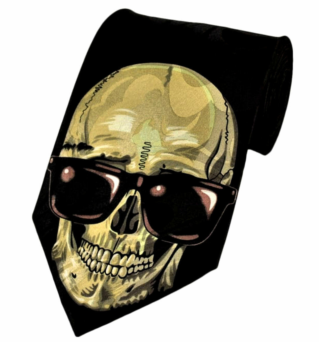 THE TIE STUDIO - Smiling Skull with Sunglasses on Black Men's Novelty Tie