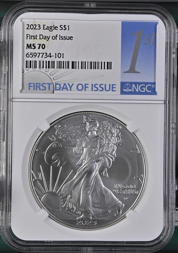 :2023 AMERICAN EAGLE 1OZ NGC FIRST DAY OF ISSUE PERFECT MS70 TOP POP HIGH-GRADES
