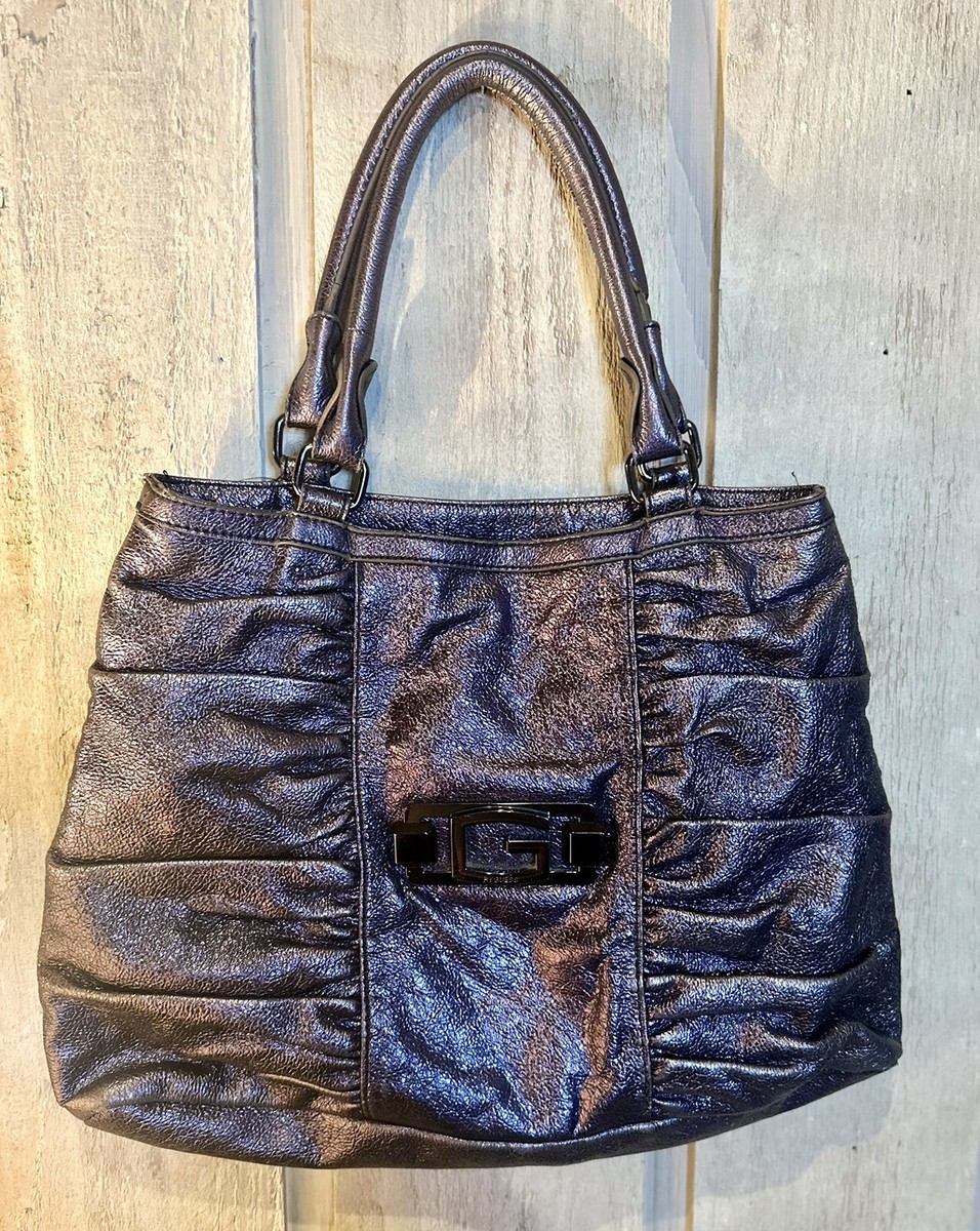 Rare Vintage GUESS Purple Metallic Leather Tote Shoulder Bag