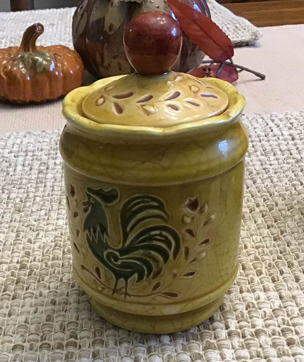 Rooster Sugar and Creamer Set By Ges. Z. Lefton. HARVEST Gold And Green