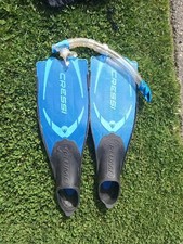 Used Cressi Pluma Full Foot Fins-Blue/Black Taglia-37-38 Size 4-5 Made in Italy