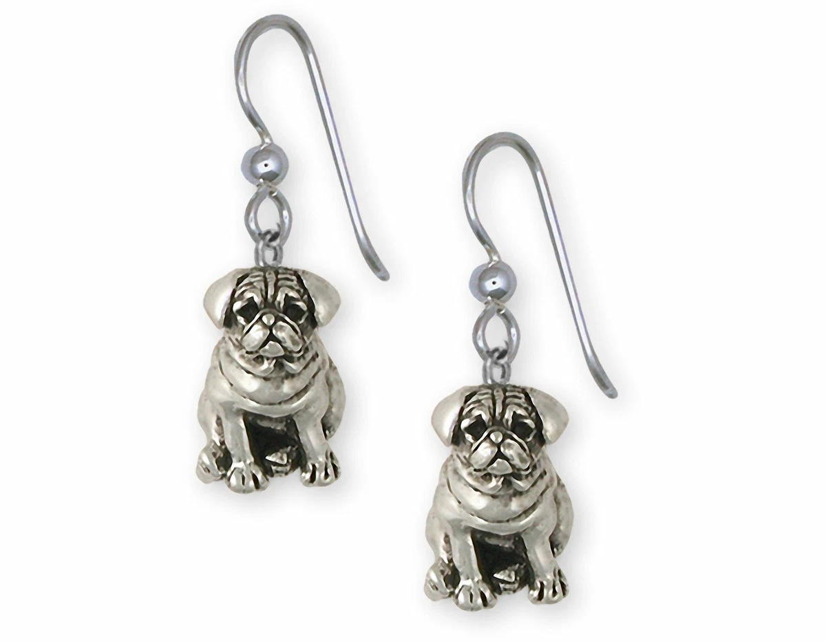 Pug earrings sterling sale silver