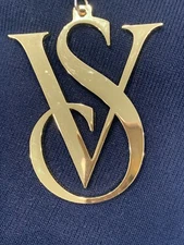 VICTORIA SECRET Logo Keychain Charm Yellow Gold Tone VS Monogram Key Ring RARE