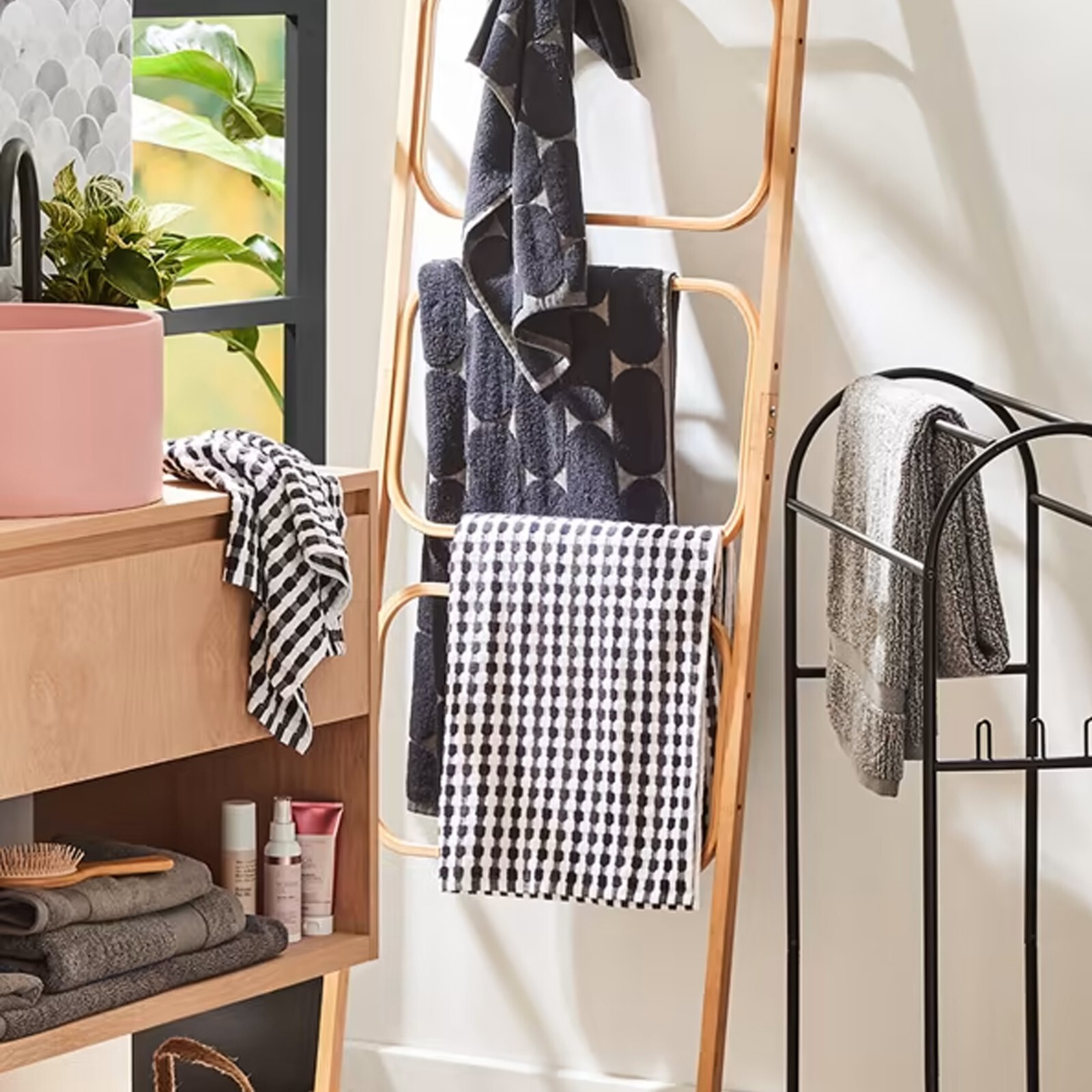 Bamboo Towel Ladder Bathrobe Holder Rack Free Standing Towel Rack