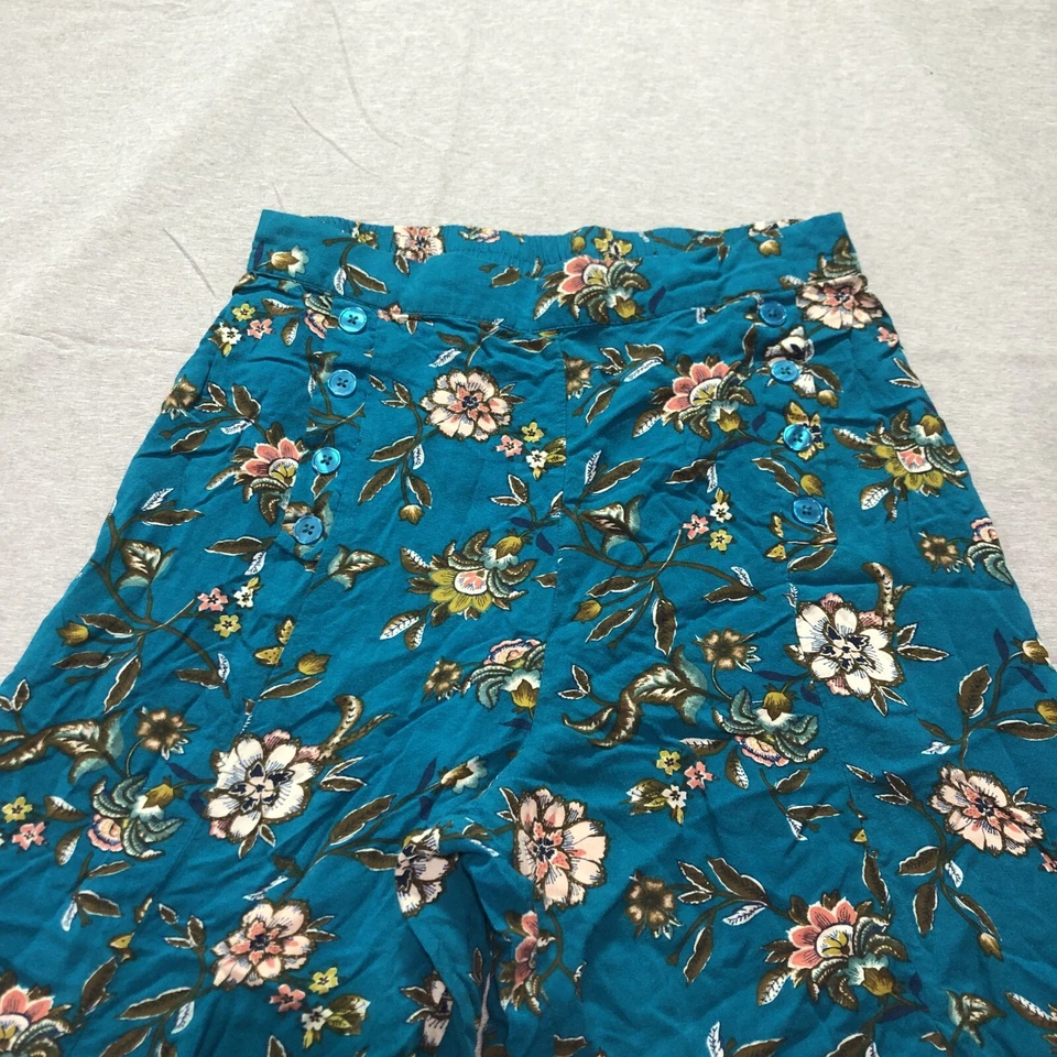 Pantalones Xhilaration Para Mujer Pequeños Tiro Alto Boho Floral Hippie Pierna Ancha Indie Azul Foto 3 de 4