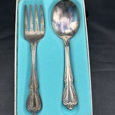 1954 Wm Rogers Son Victorian Rose Baby Child Spoon Fork Set Silver Plate