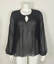 Victoria’s Secret Moda International Sheer Peasant Blouse Slit Sleeve Black M