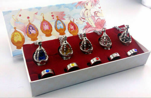 Anime Puella Magi Madoka Magica Soul Gem 5 Necklace + 5 Rings Cosplay Gift