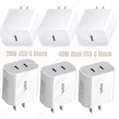 PD 40W Dual USB C Block Fast Charger 20W Cube For iPhone 17 16 15 14 12 11 8 Lot