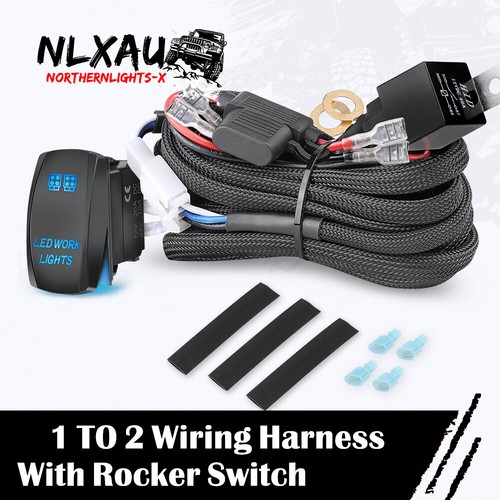 4-Lead LED Light Bar Wiring Harness Kit 12V 40A Fuse Relay Rocker Switch Offroad - 第 2/19 張圖片