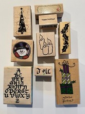 Lot of 9 Christmas Themed Rubber Stamps Variety Used
