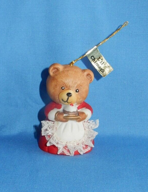 Vintage Jasco L'il Chimers Bear with Cupcake Dessert Bell Christmas Ornament