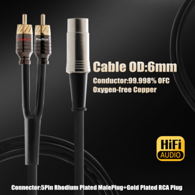 5Pin DIN Male Plug to Dual RCA Male Plug Audio Cable 4N OFC Copper Signal Cord