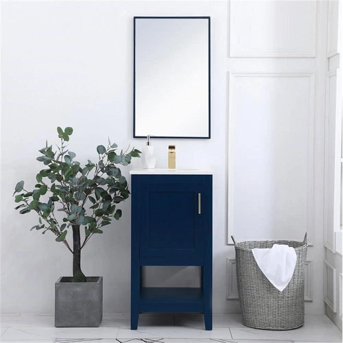 Elegant Decor Aubrey 18" Steel and Solid Wood Single Bathroom Vanity in Blue - Picture 6 of 8