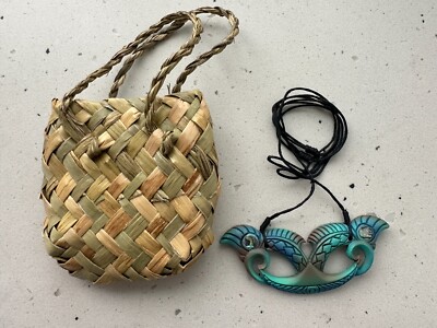 Manaia Bone Necklace by Maori by Design Paua Shell inset 80mm x 30mm NEW RRP $42