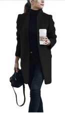 Omoone Women's Basic Stand Collar Slim Fit Jacket Pea Coat Notched Lapel Trench