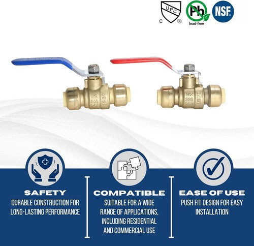 10-Piece XFITITNG 1/2" Push Fit Ball Valve - Red and Blue for Easy Plumbing - Picture 6 of 7