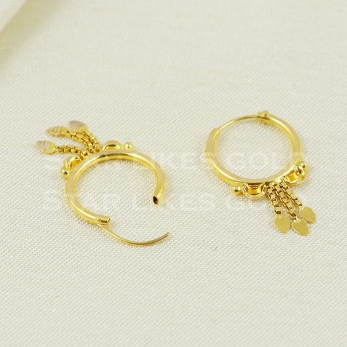 18K round dangling Gold hoop Earrings 18K Real Gold Earrings Bali - Picture 3 of 6