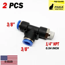 2pcs Pneumatic Male Run Tee Fitting Tube OD 3/8" X NPT 1/4" Push in Air Fitting