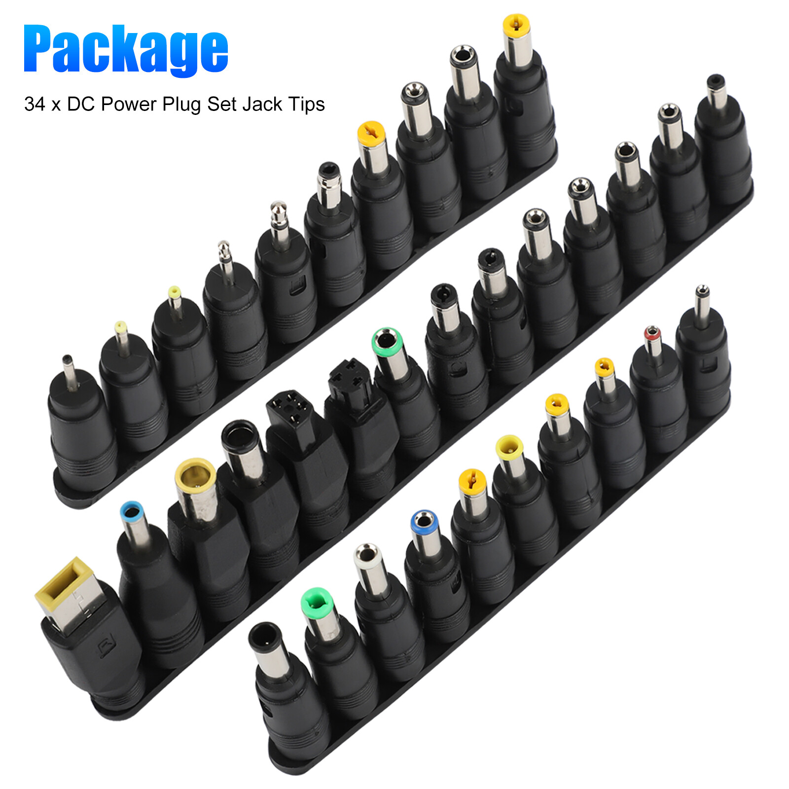 34Pcs Laptop DC AC Power Adapter Tips Connector Kits Universal 5.5 mm x 2.1 mm