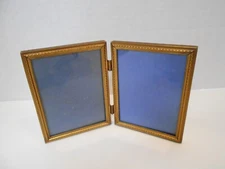 Vintage Double Folding Hinged Gold Metal Picture Frame For 3.25" X 4.25" Photos